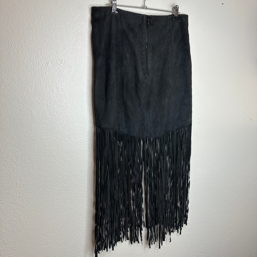 Alice + Olivia Malina Fringed Suede Goat Leather Midi Skirt Size 8 - Picture 8 of 8